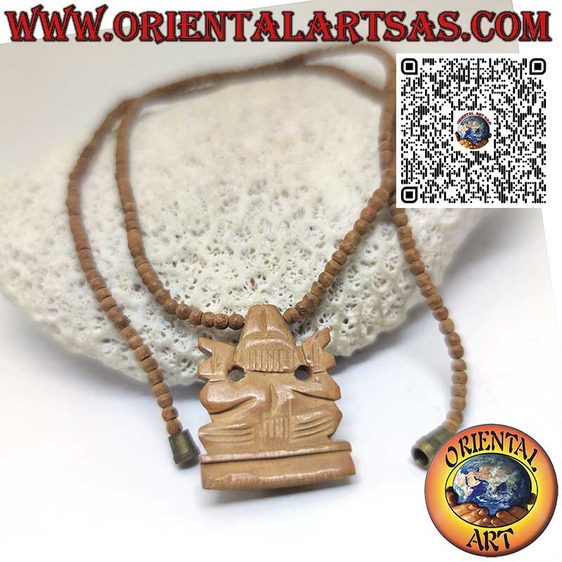 Collier sculpté Ganesh en bois de santal fait à la main avec perles
