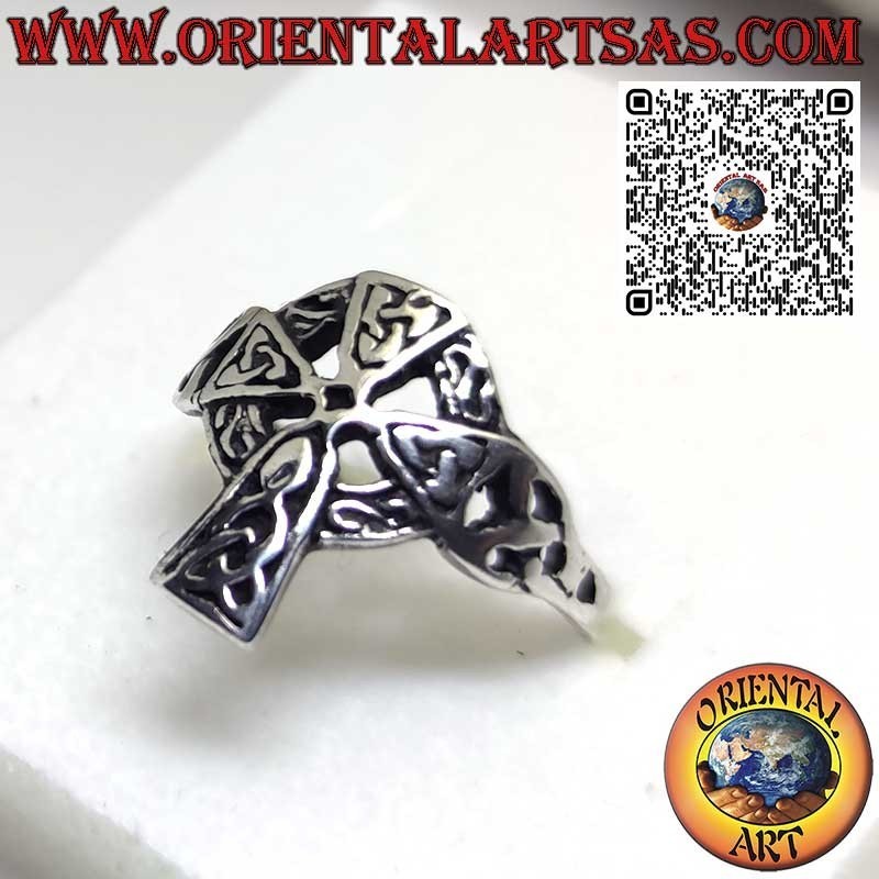 Anello con croce celtica e nodo in argento 925 ‰ – Anallergico e senza nickel