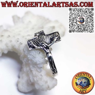Silver Ring with Sideways Crucifix – Spiritual Elegance in a Modern Style