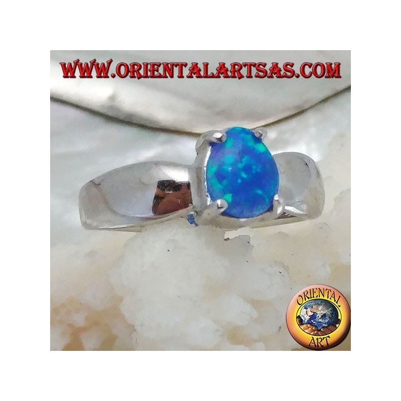 Silberring mit ovalem blauem Opalset und Schleifenfassung