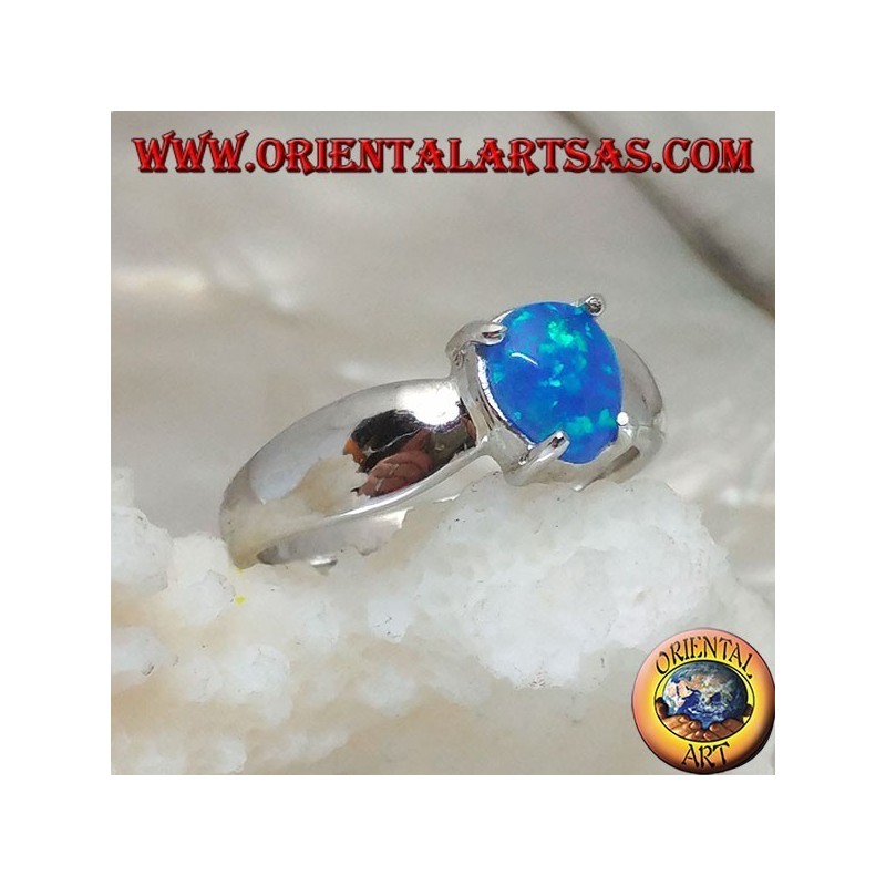 Silberring mit ovalem blauem Opalset und Schleifenfassung