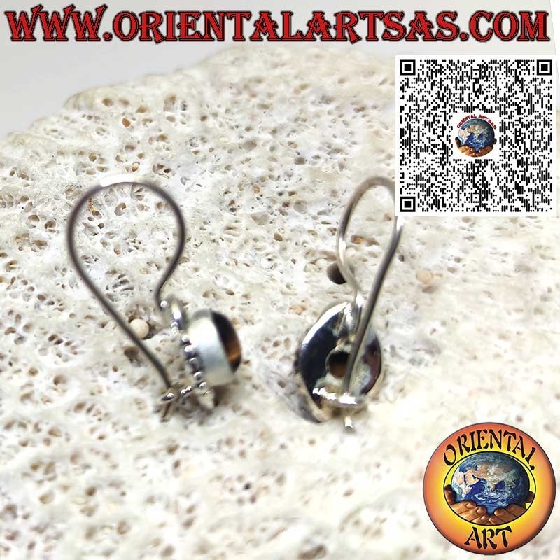 Boucles d’oreilles rondes en argent avec œil de tigre et perles – Fermoir crochet