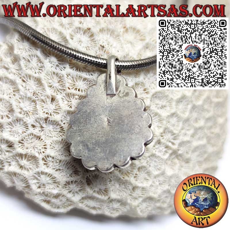 Pendentif en argent 925 avec turquoise tibétaine naturelle en goutte et 15 coraux naturels