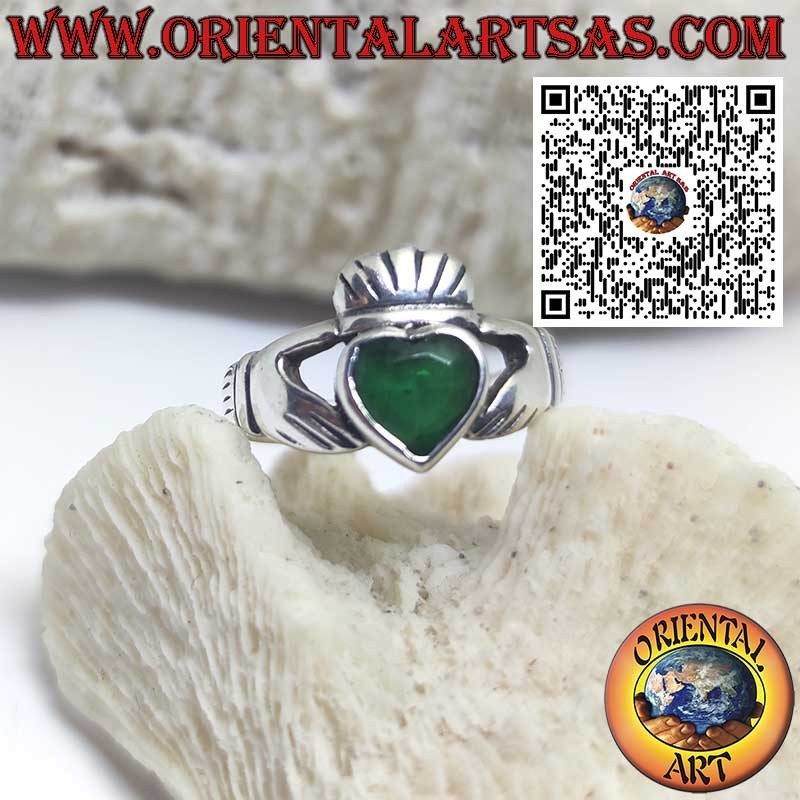 Anillo Claddagh Plata 925 y Esmeralda | Símbolo Celta