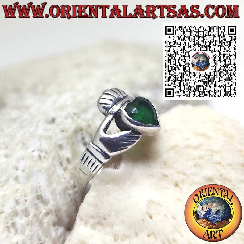 Bague Claddagh en argent sterling avec émeraude synthétique – Symbole d’amour