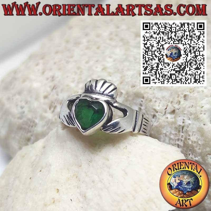 Anillo Claddagh Plata 925 y Esmeralda | Símbolo Celta