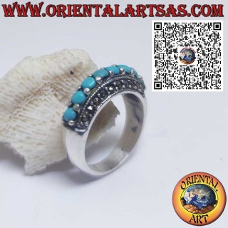 Anillo plata con turquesas y marcasitas – Estilo vintage