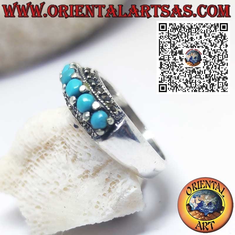 Anillo plata con turquesas y marcasitas – Estilo vintage