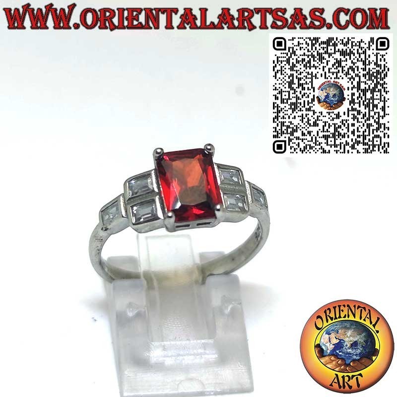 copy of Silver ring with a natural garnet suspended on a circle of zircons