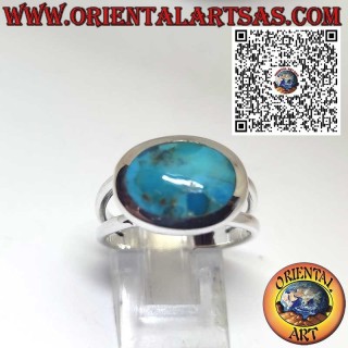 Sterling Silver Ring with Natural Arizona Turquoise – Oval Side-Set