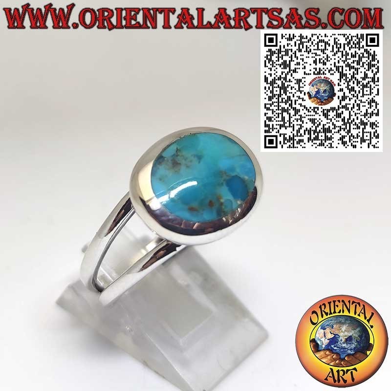 Sterling Silver Ring with Natural Arizona Turquoise – Oval Side-Set