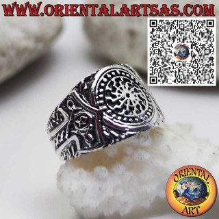 Bague en Argent avec Soleil Noir & Marteau de Thor – Symbole Nordique