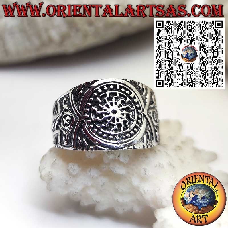 Anillo de Plata con Sol Negro y Martillo de Thor – Símbolo Nórdico