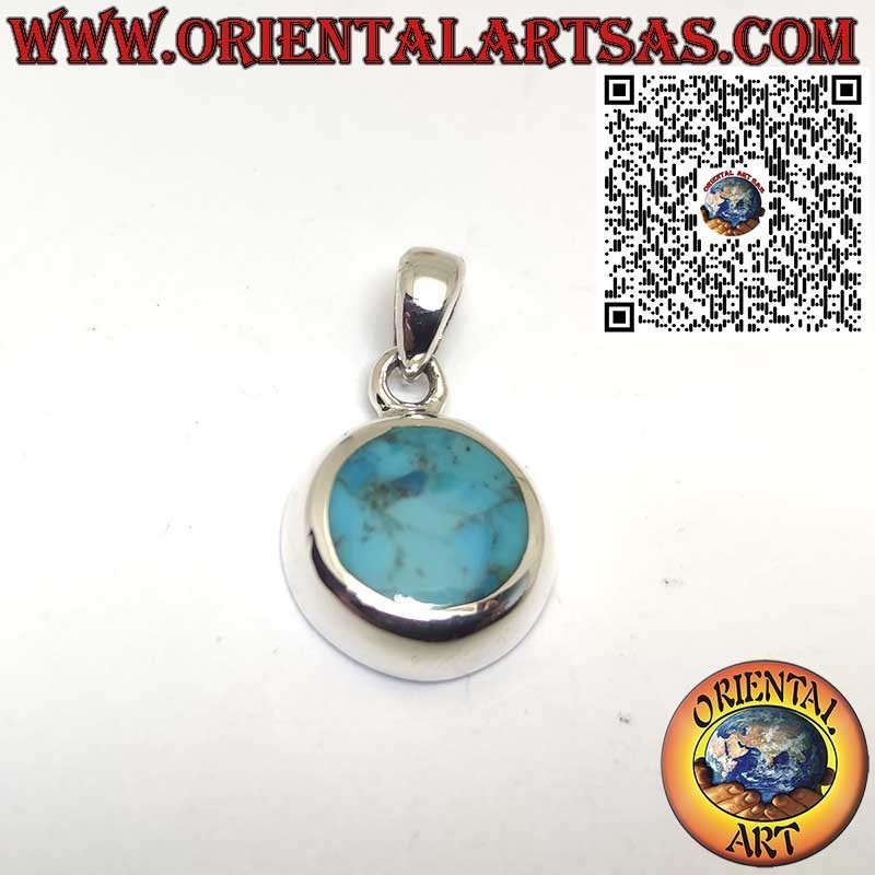 925 Silver Pendant with Natural Arizona Turquoise – Round Smooth Edge