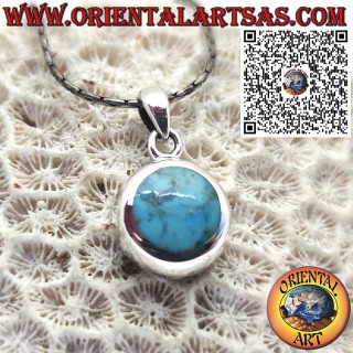 Colgante de Plata 925 con Turquesa Natural de Arizona – Redondo, Borde Liso