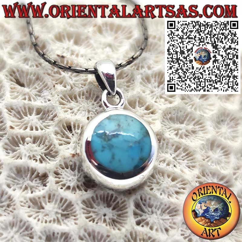 925 Silver Pendant with Natural Arizona Turquoise – Round Smooth Edge