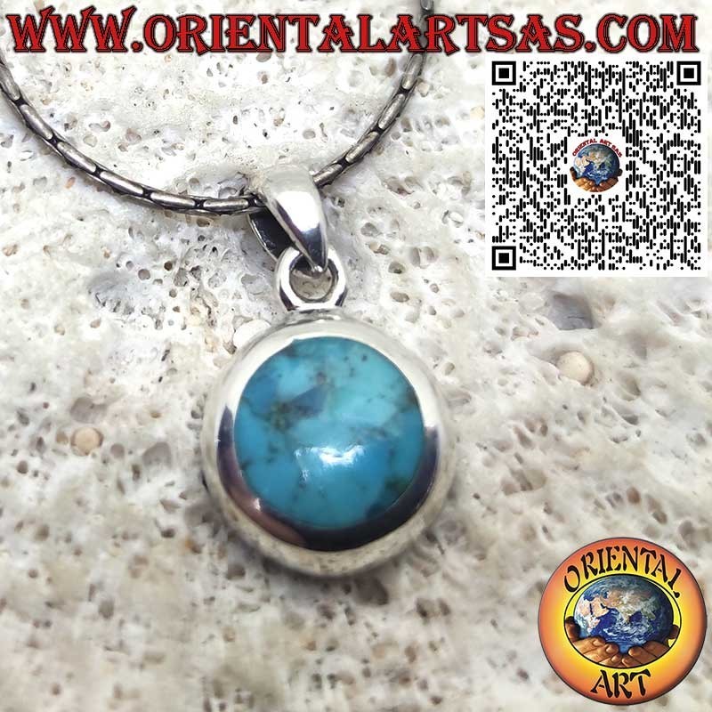 Colgante de Plata 925 con Turquesa Natural de Arizona – Redondo, Borde Liso