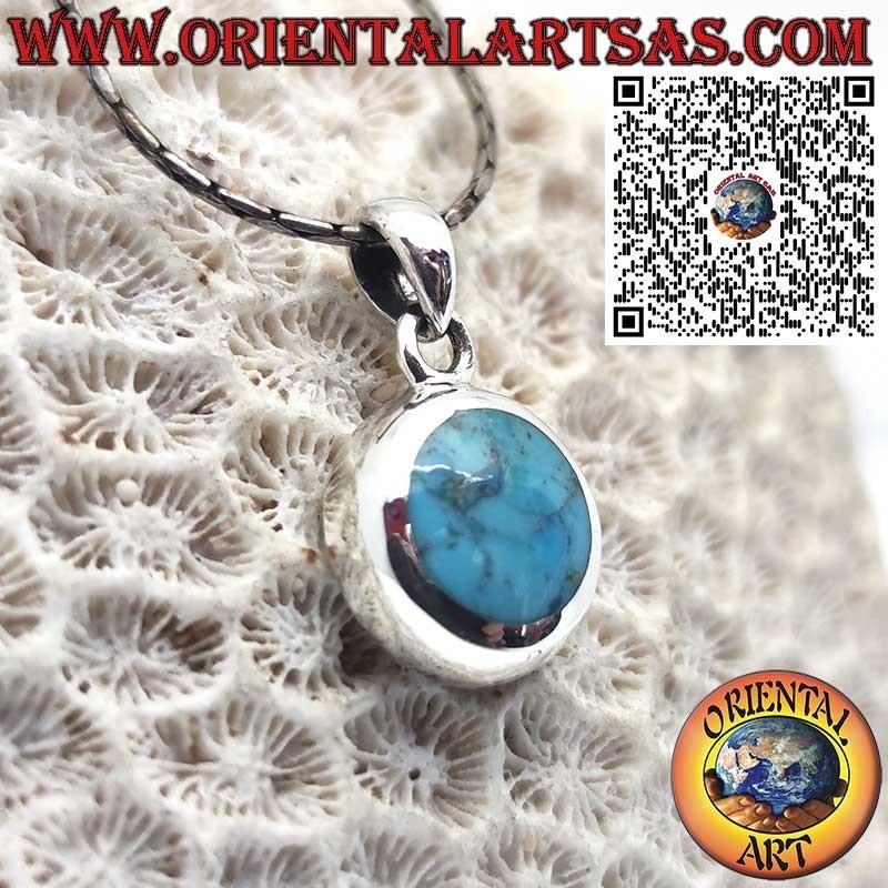 925 Silver Pendant with Natural Arizona Turquoise – Round Smooth Edge