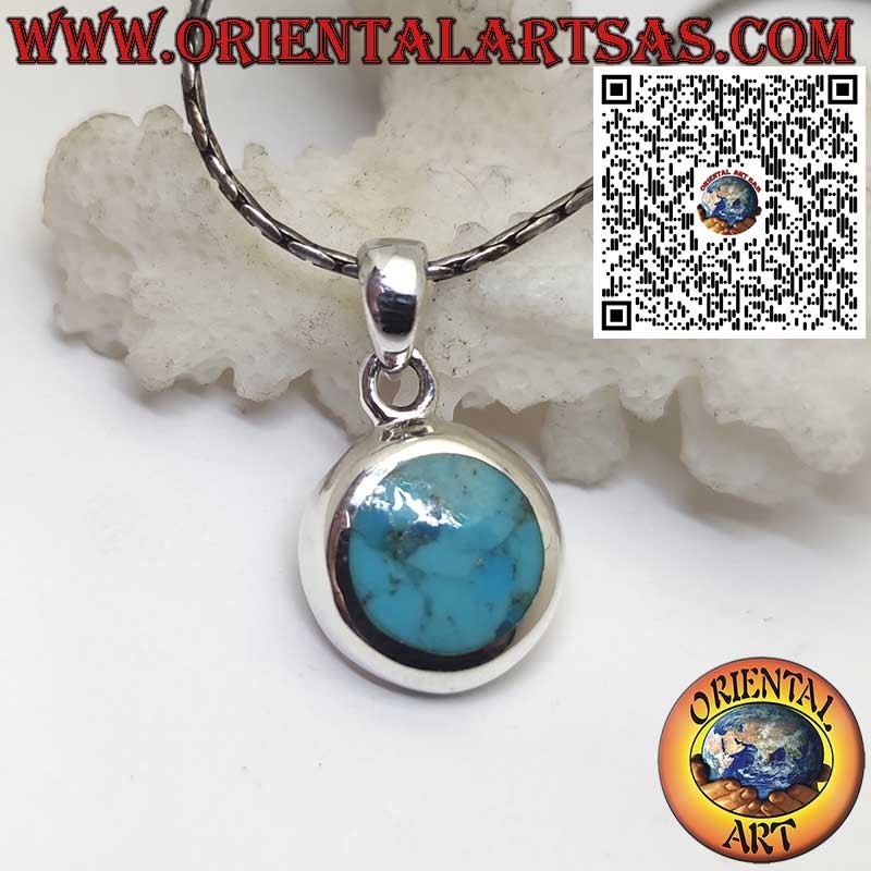 Pendentif en Argent 925 avec Turquoise Naturelle d’Arizona – Rond, Bord Lisse