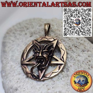 Bronze Pendant Baphomet on Pentacle in Circle, Esoteric Amulet