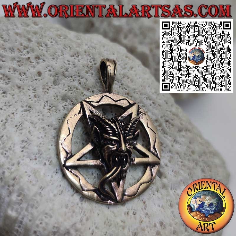 Bronzeanhänger Baphomet auf Pentakel im Kreis, Esoterisches Amulett