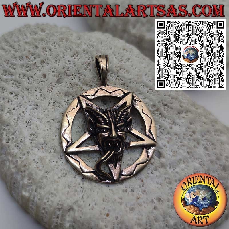 Colgante de bronce Baphomet sobre pentáculo en círculo, Amuleto esotérico
