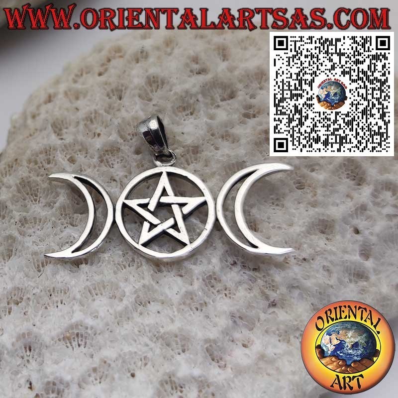 Anhänger aus Silber mit Dreifacher Göttin und Pentagramm