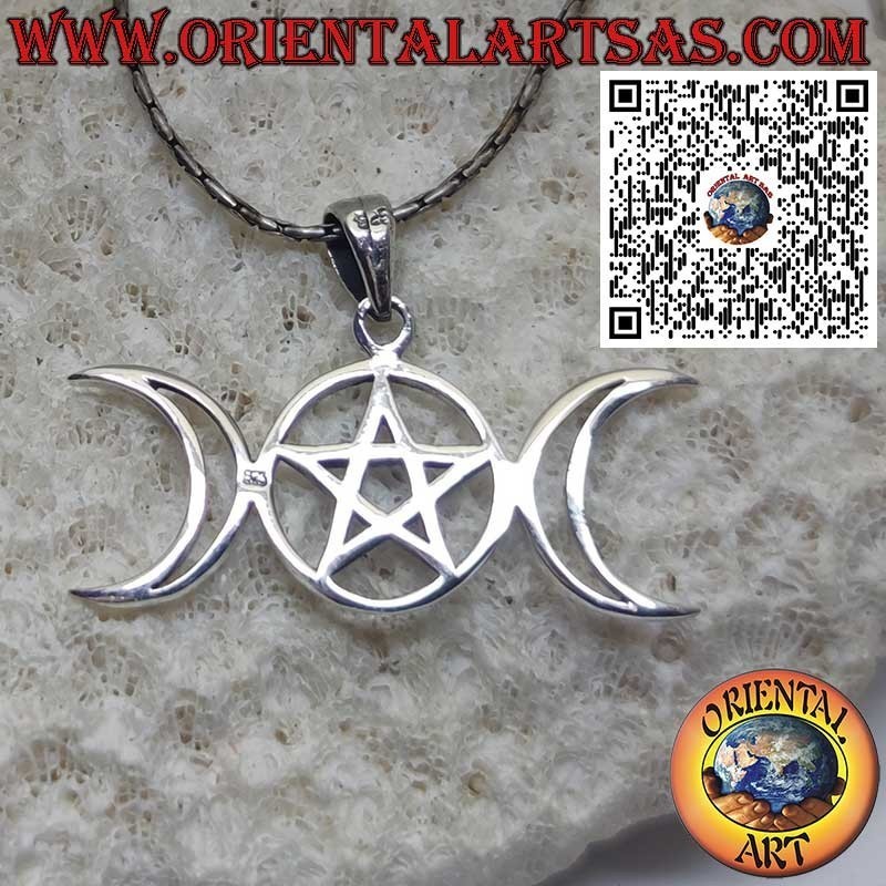 Ciondolo in Argento con Triplice Dea e Pentacolo