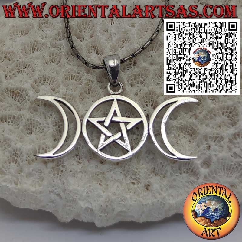 Sterling Silver Pendant with Triple Goddess and Pentacle