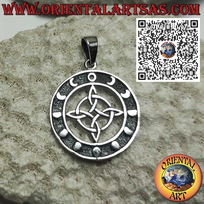 Sterling Silver Witch's Knot Pendant with Lunar Phases