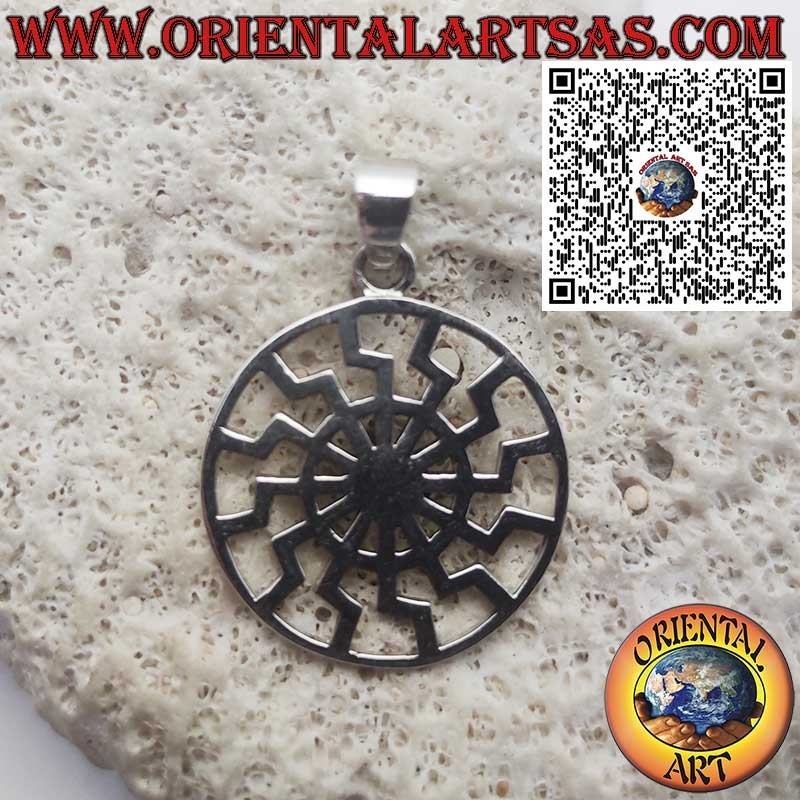 Colgante de plata, sol negro o rueda solar lisa plana y perforada (Ø 27 mm)