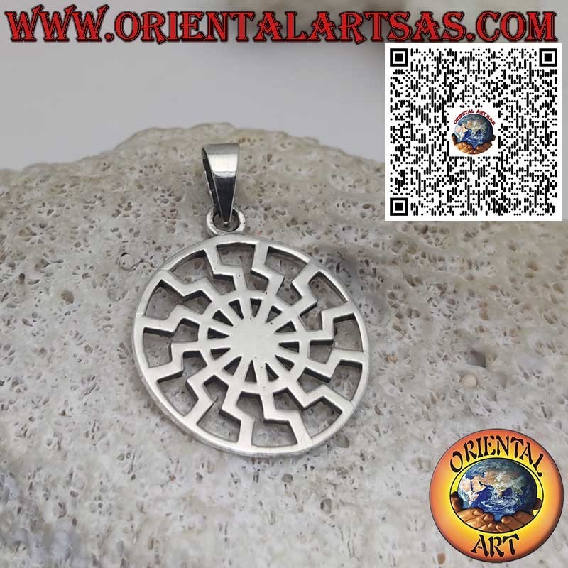 Pendentif en argent, soleil noir ou roue solaire lisse plate et perforée (Ø 27 mm)