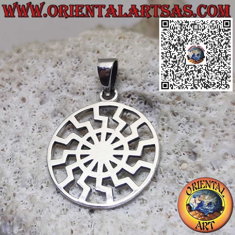 Colgante de plata, sol negro o rueda solar lisa plana y perforada (Ø 27 mm)