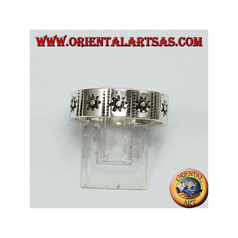 Silver glitter ring with inlaid sun