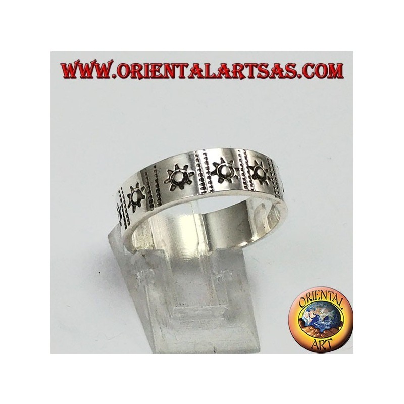 Silver glitter ring with inlaid sun