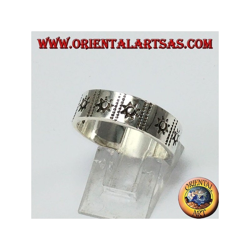 Silver glitter ring with inlaid sun