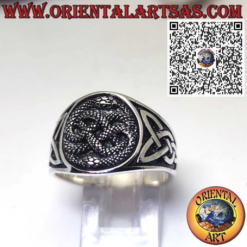 Silber-Bandring mit Auryn Ouroboros und Keltischem Knoten – Symbolischer Fantasy-Schmuck