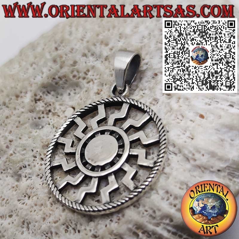 Silver Pendant with Black Sun / Sun Wheel – Symbol of Energy and Cyclicity (27 mm Ø)