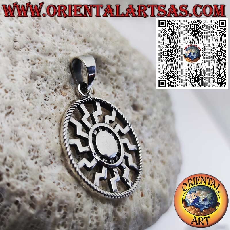 Silver Pendant with Black Sun / Sun Wheel – Symbol of Energy and Cyclicity (27 mm Ø)