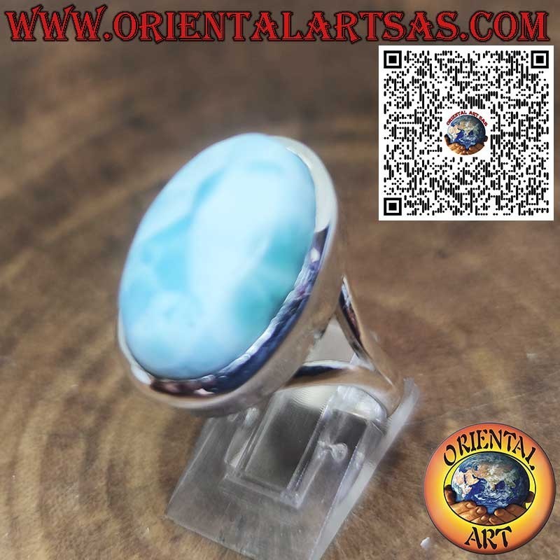 Bague en Argent 925 avec Larimar Naturel Ovale – Pierre Bleue des Caraïbes