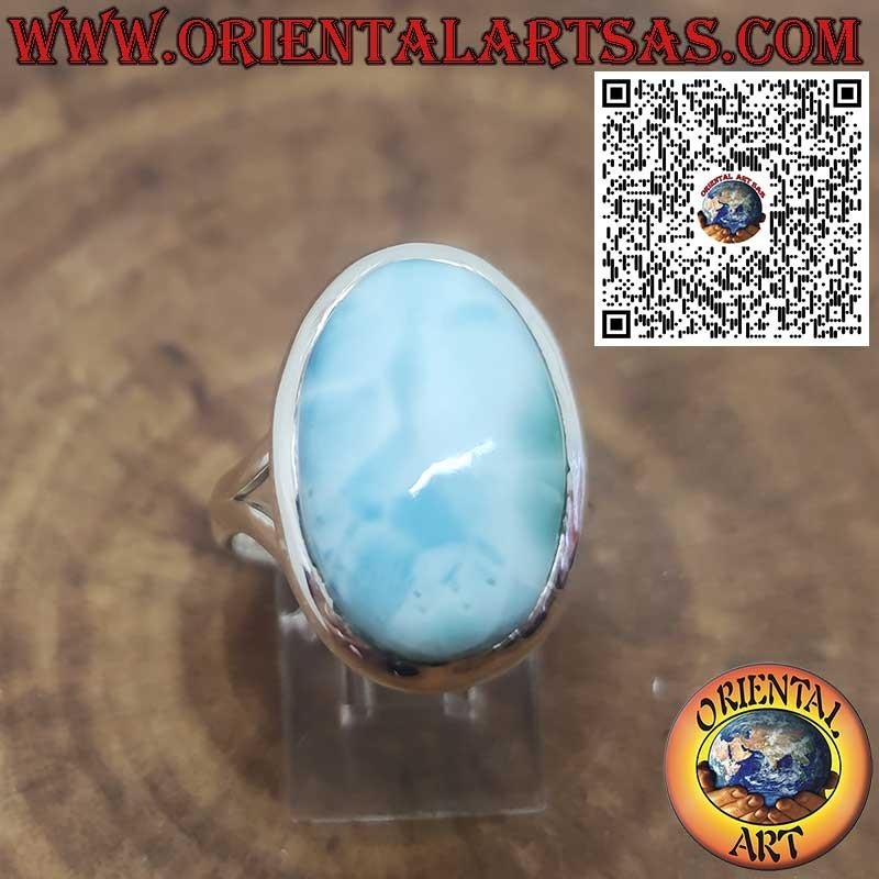 Anello in Argento con Larimar Naturale Ovale a Bordo Liscio – Eleganza e Armonia