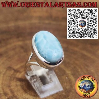 925 Silberring mit Ovalem Natürlichem Larimar – Karibischer Edelstein