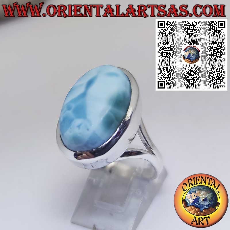 Anillo de Plata 925 con Larimar Natural Ovalado – Piedra Azul del Caribe