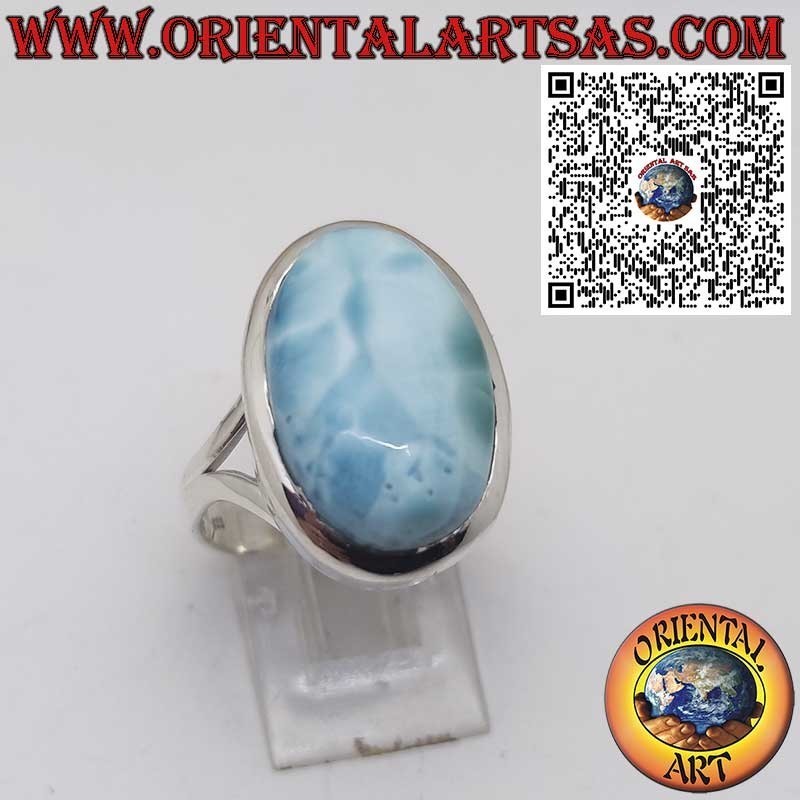 Bague en Argent 925 avec Larimar Naturel Ovale – Pierre Bleue des Caraïbes