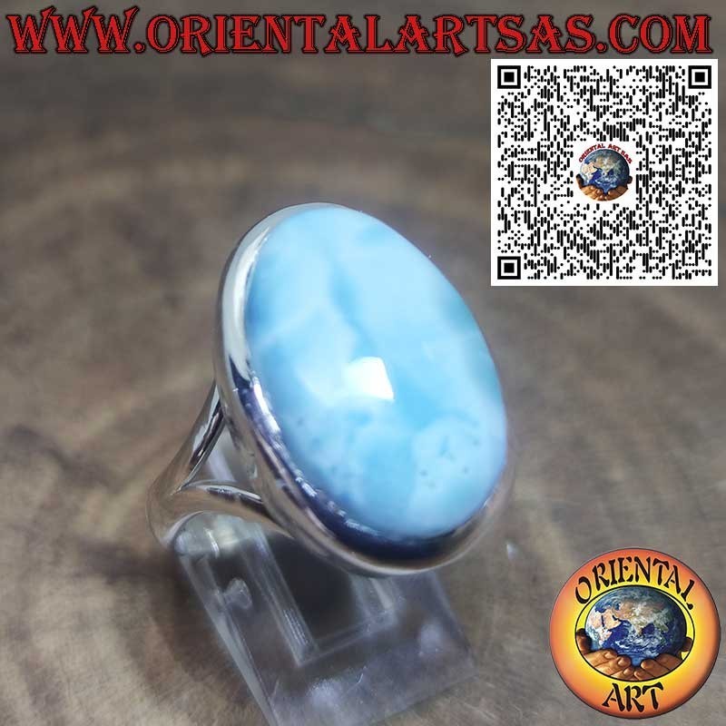 Bague en Argent 925 avec Larimar Naturel Ovale – Pierre Bleue des Caraïbes