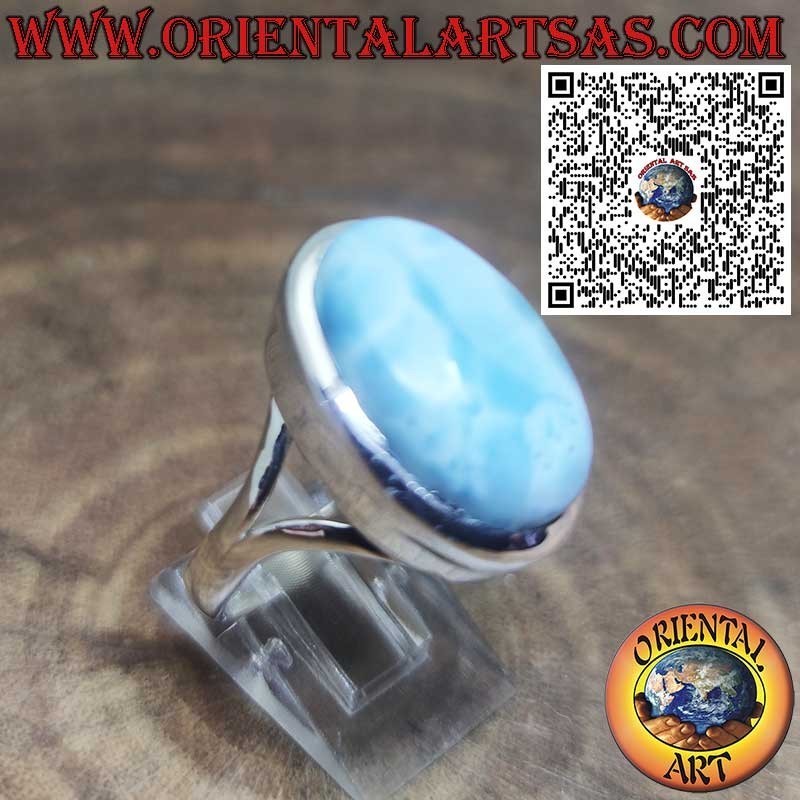 925 Silberring mit Ovalem Natürlichem Larimar – Karibischer Edelstein