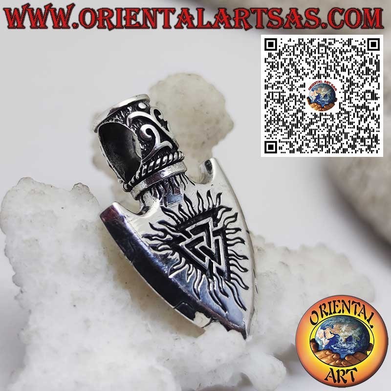 Pendentif Viking en Argent 925 Pointe de Flèche avec Triangle d’Odin et Vegvisir Gravé