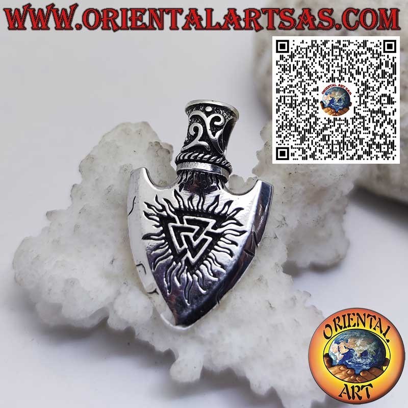 Colgante Vikingo en Plata 925 Punta de Flecha con Triángulo de Odín y Vegvisir Grabado