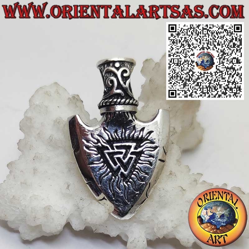 Colgante Vikingo en Plata 925 Punta de Flecha con Triángulo de Odín y Vegvisir Grabado
