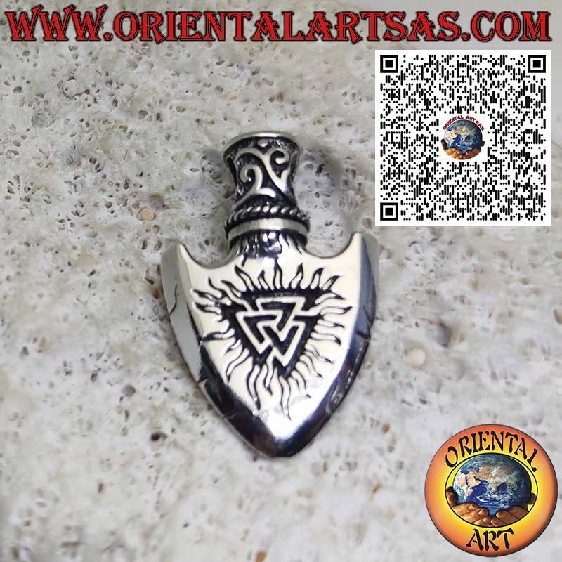 Pendentif Viking en Argent 925 Pointe de Flèche avec Triangle d’Odin et Vegvisir Gravé